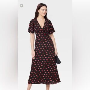A New Day Black Maxi Dress with Red Pattern